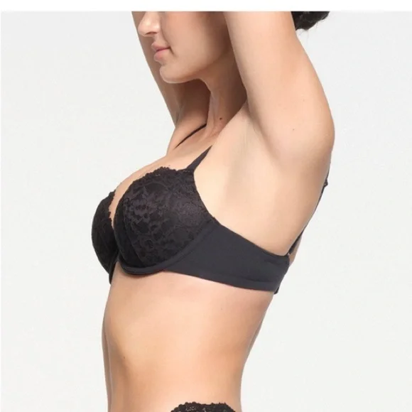 SKIMS Fits Everybody Lace Push-Up Demi Bra, 36C, ONYX